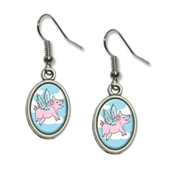 Flying Pig - When Pigs Fly Dangling Drop Oval Earrings