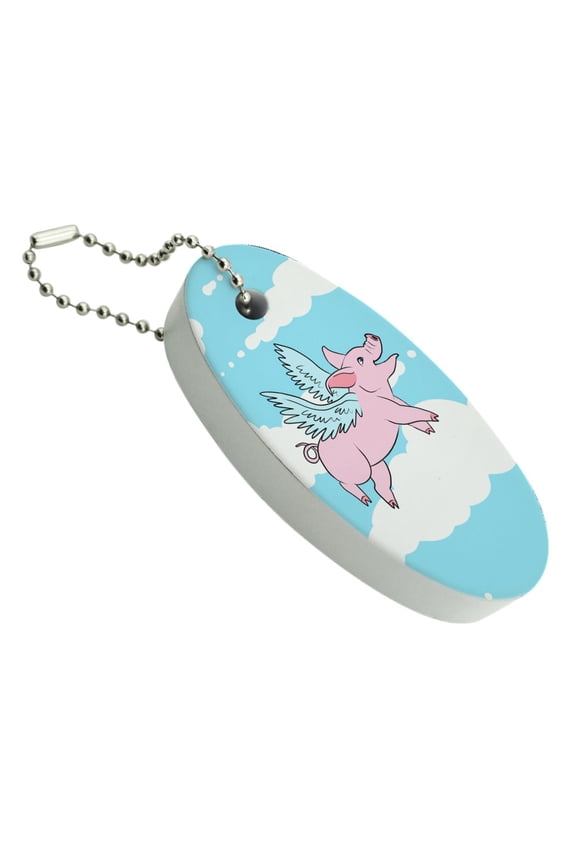 Flying Pig in the Clouds Floating Keychain Oval Foam Fishing Boat Buoy Key Float