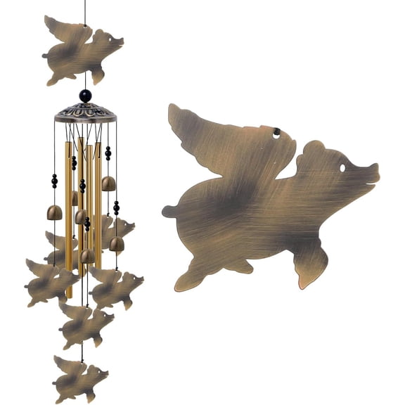 Flying Pigs Wind Chimes Outdoor Decor - with 6 Bells 7 Pigs Wind Chimes, Mobile Romantic Fly Pigs Wind Catcher, Pigs Wind Bells for , Mom Gifts, Balcony, Tree, Festival, Garden Decoration