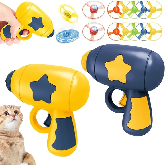 Flying Propeller Cat Toy Launcher - Interactive Chase Toy with Colorful Propeller Set, Indoor/Outdoor Play for Kitten Chasing, Pouncing & Hunting Training
