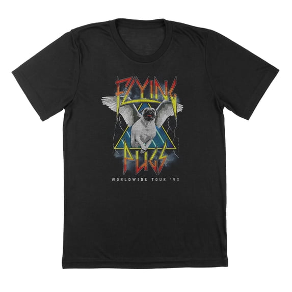 Flying Pugs Tour Tee Humor Graphic Black Mens T-Shirt