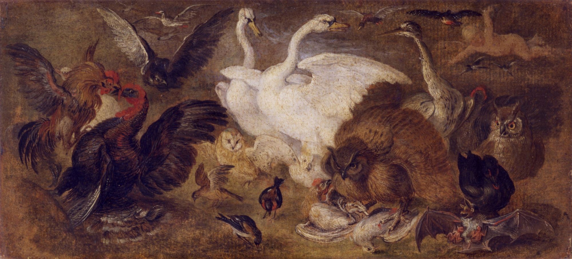 Flying Putto With Birds Allegory Of Air Canvas Art -  (36 x 24)