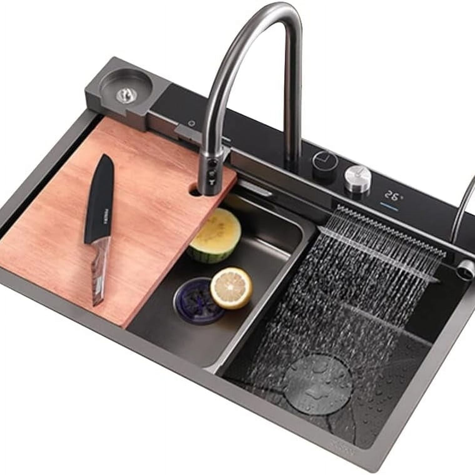 Flying Rain Waterfall Sink Household SinkWorkstation Kitchen Sink Domestic Sink Set Pull-Out TapDrain basketTwo