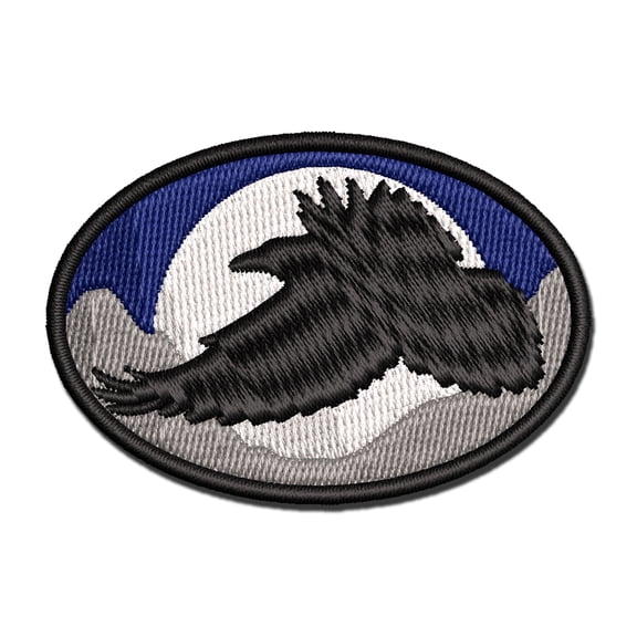 Flying Raven Bird Applique Multi-Color Embroidered Iron-On Patch - 2.0 Inch Mini