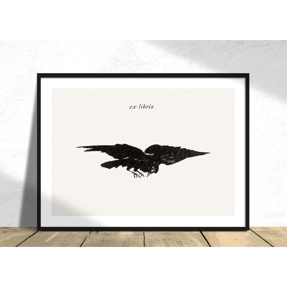 Flying Raven Ex Libris From Edouard Manet French Impressionist Vintage Poster Reproduction Retro, Unframed Canvas 12x16in