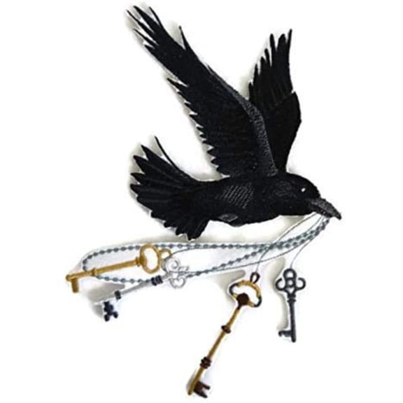 Flying Raven with Skeleton Keys Embroidered Iron on/Sew patch [5.81" X 8.63"]