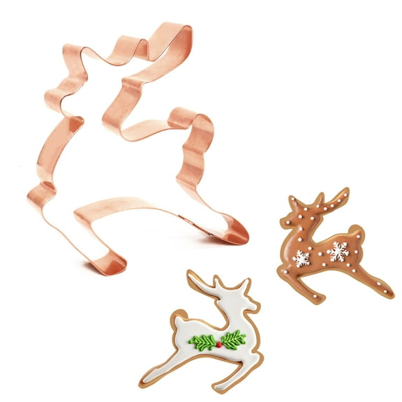 Flying Reindeer Christmas Cookie Cutter, 4 x 3.75 inches, Handcrafted Copper by The Fussy Pup