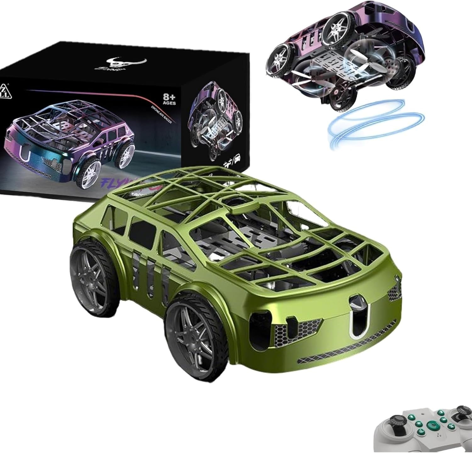 Flying Remote Control Car, Dual-Mode 2-in-1 RC Flying Car & Mini Drone, One-Key Takeoff/Landing, LED Lights, Stable 2.4G Control, Crash-Resistant Propeller Guard, Fun Indoor Outdoor