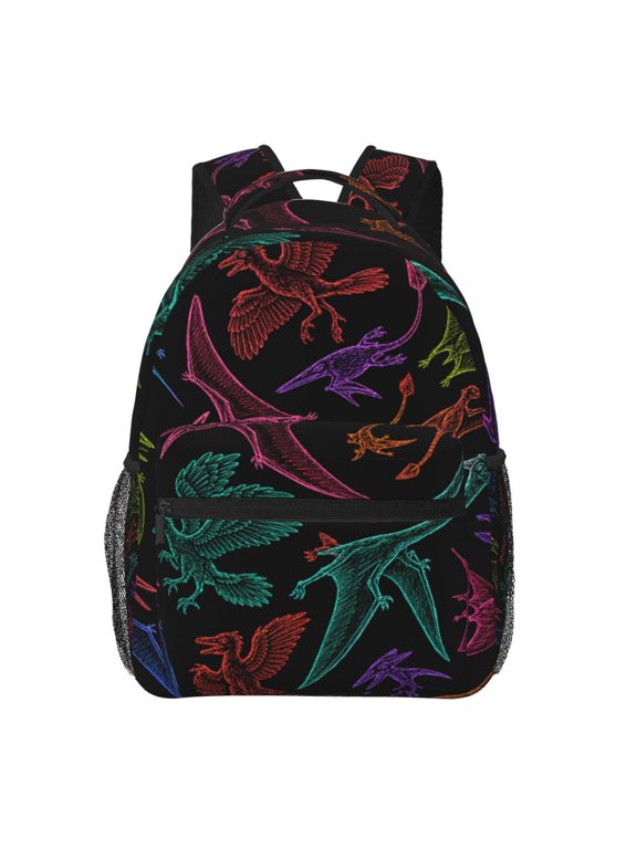 Flying Reptiles Fossil Doodle Backpack Casual College Bag Zipper Laptop Daypack Hiking Rucksack Travel
