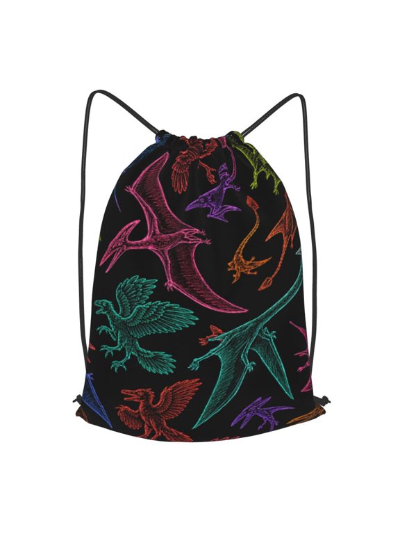 Flying Reptiles Fossil Doodle Drawstring Backpack Gym String Bag Sports Sackpack Cinch Sack, S