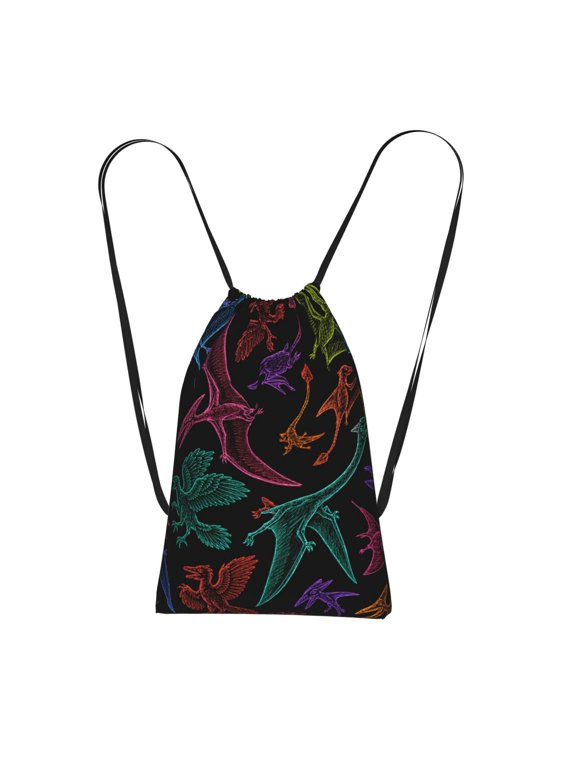 Flying Reptiles Fossil Doodle Packable Drawstring Backpack, Lightweight Foldable Cinch Storage Bag for Gym Travel Shopping
