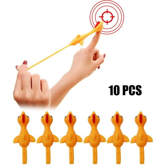 Flying Rubber Chicken Toy, Stretchy Finger Sling Shot, Funny Stress Relief Office Party Favor, Durable Non-Toxic Reusable Pack of 10