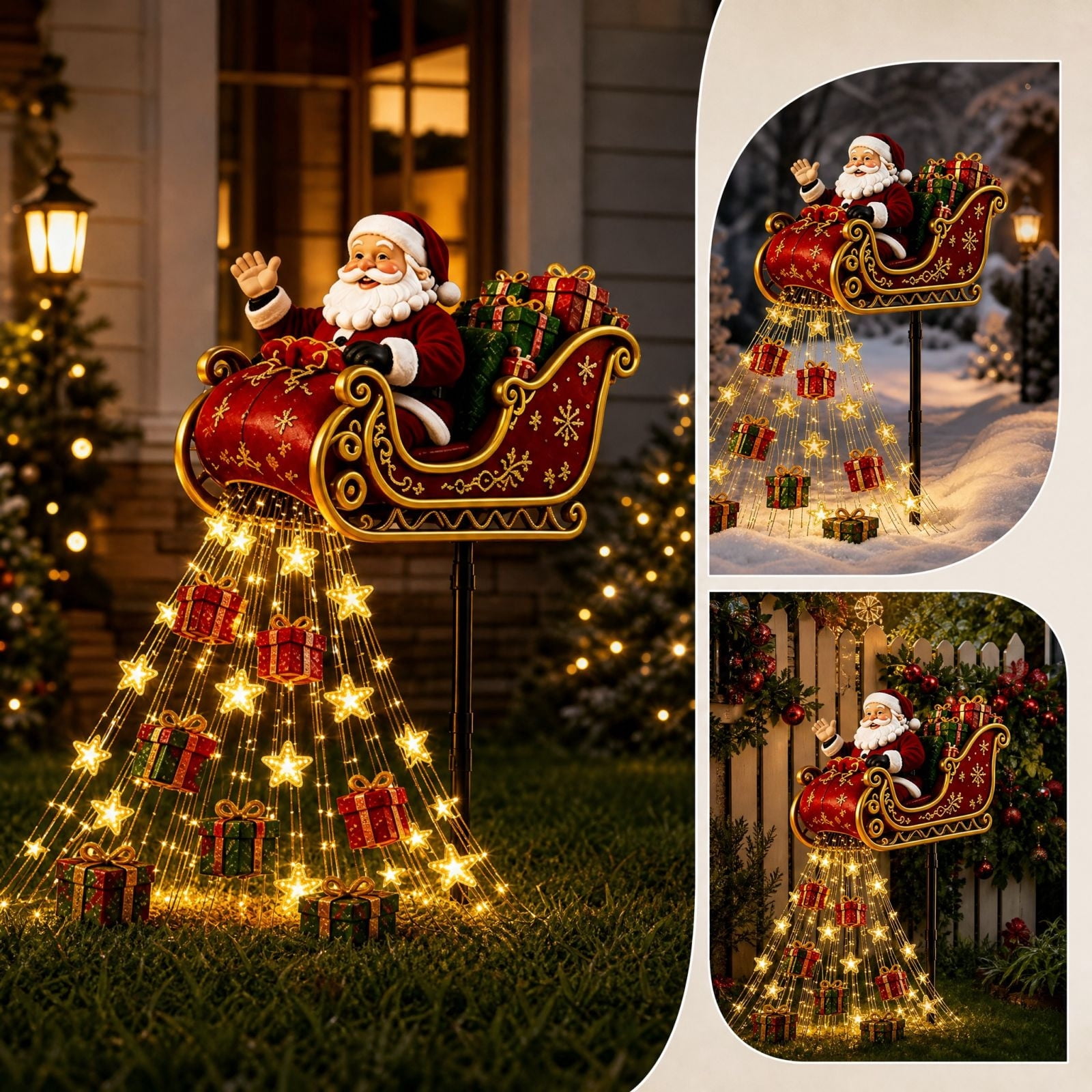 Flying Santa Sleigh Christmas Decoration, Christmas Solar Santa Sleigh