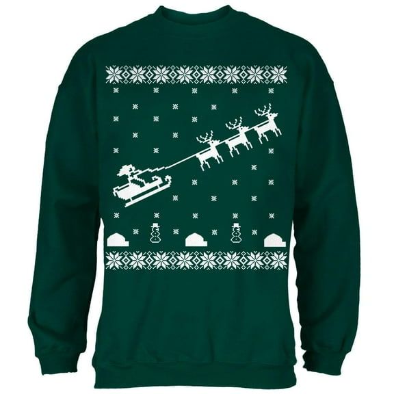 Flying Santa Sleigh Ugly XMAS Sweater Forest Adult Sweatshirt - Small