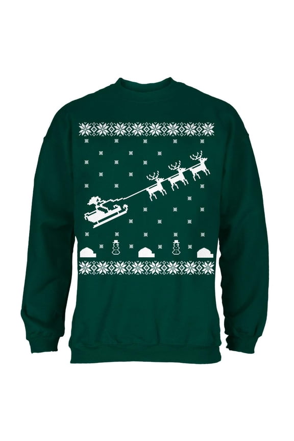 Flying Santa Sleigh Ugly XMAS Sweater Forest Adult Sweatshirt - Small