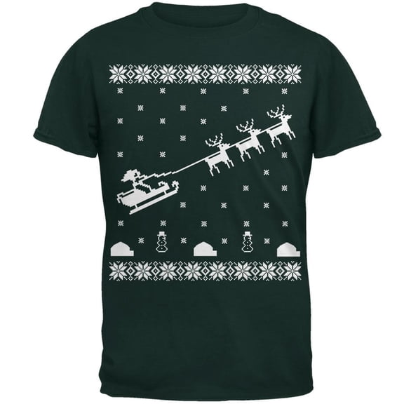 Flying Santa Sleigh Ugly XMAS Sweater Forest Youth T-Shirt - Youth Medium