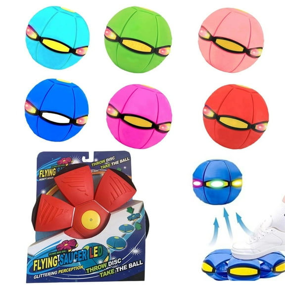 Flying Saucer Ball Magic Deformation UFO Flying Toys, Decompression Outdoor Fun Toys for Boys Girls Kids Gift (Red, With Light)