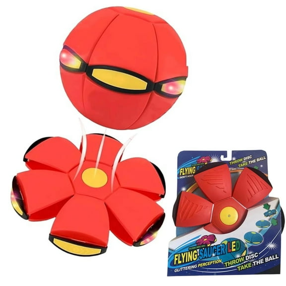 Flying Saucer Ball Magic Deformation UFO Flying Toys, Decompression Outdoor Fun Toys for Boys Girls Kids Gift (Red, With Light)