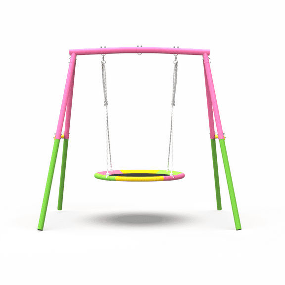 Flying Saucer Swing Set with Heavy Duty A-Frame Metal Swing Stand, Full Steel