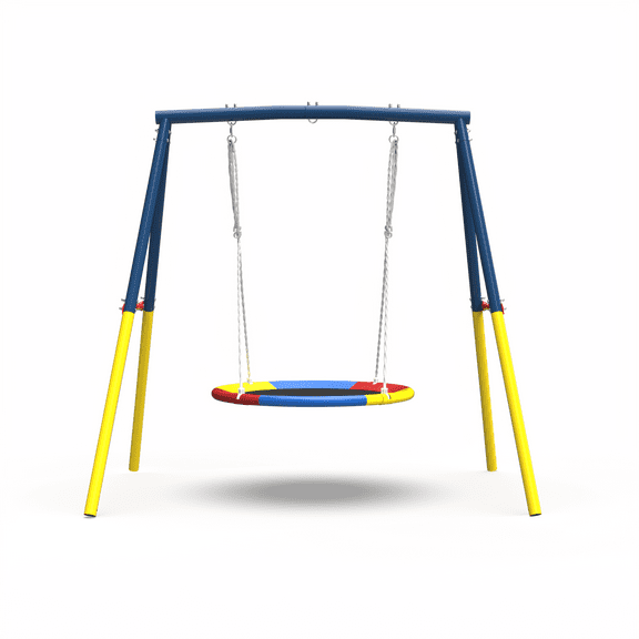 LuckyNote Flying Saucer Swing Set with A-Frame Stand, 440 lbs Capacity Heavy Duty Outdoor Swing for Kids & Adults, Backyard Playground Swing, Blue