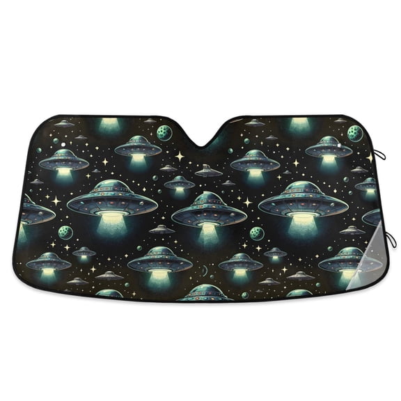 Flying Saucer in Cosmos Space Car Windshield Sun Shade Foldable Car Front Window Visor Heat and UV Protection 53x23.5