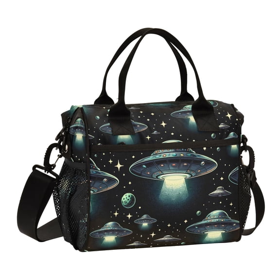 Flying Saucer in Cosmos Space Lunch Bag Insulated Lunch Box Leakproof Reusable Cooler Tote Adjustable Shoulder Strap for Men Women 12L