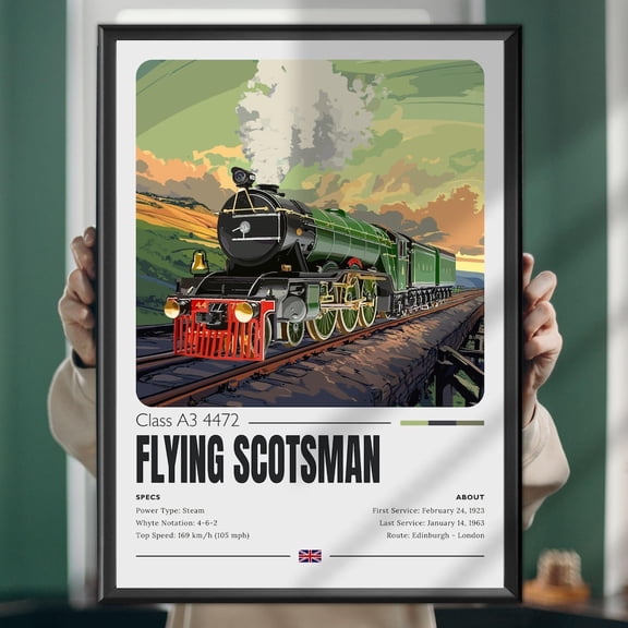 Flying Scotsman Poster: Vintage Steam Train Wall Art UNFRAMED PAPER POSTER, Home Decor, Vintage Gift, Living Room Dercor