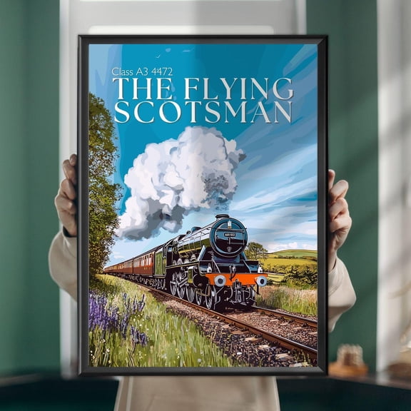 Flying Scotsman Train Poster, British Steam Locomotive Wall Art, Unframed Paper Poster 8x10in