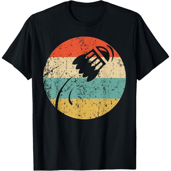 Flying Shuttlecock Icon Retro Badminton T-Shirt men and women can wear, black, white, gifts