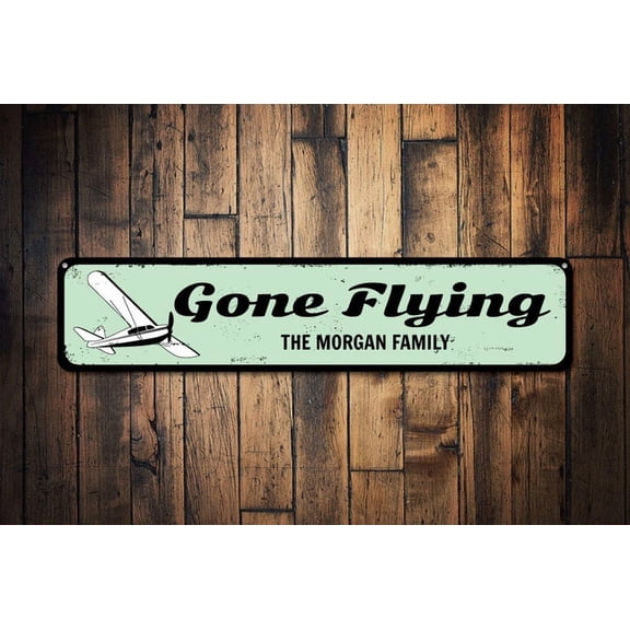 Flying Sign Gone Flying Airplane Sign Family Name Sign Metal Aviation Decor Custom Pilot Sign - Gone Fish - Size: 16 x 4 Inches