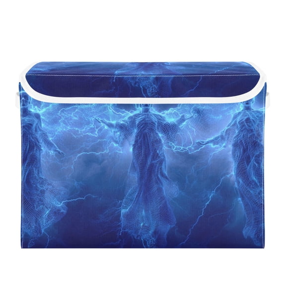 Flying Skeleton with Blue Flash Foldable Storage Bins with Lids Handles Collapsible Storage Containers Tote Boxes 16.5 x 12.6 x 11.8 inches