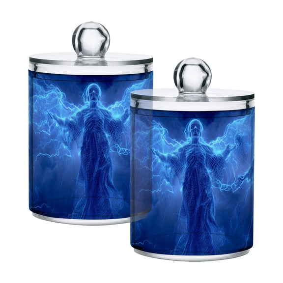 Flying Skeleton with Blue Flash Translucent Plastic Cans Storage Canisters with Lid Set of 2