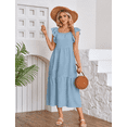 thumbnail image 1 of Flying Sleeves Square Neck Off-Shoulder Ruffle Hem Dress,Summer Backless Maxi Dress,Women's Pleated A Line Dress, 1 of 4