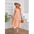 thumbnail image 1 of Flying Sleeves Square Neck Off-Shoulder Ruffle Hem Dress,Summer Backless Maxi Dress,Women's Pleated A Line Dress, 1 of 4