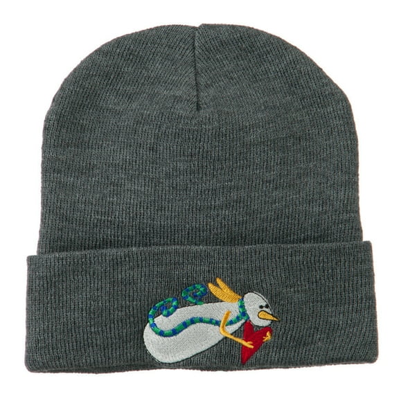 Flying Snowman Heart Embroidered Beanie - Grey OSFM