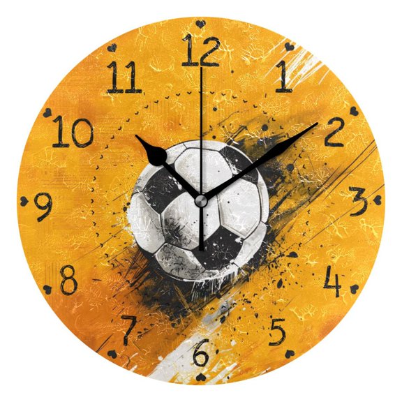 Flying Soccer Round Wall Clock Silent Analog Battery Operated Black Pointer Home Decor 9.84" Diameter