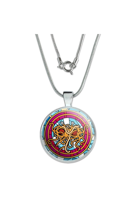 Flying Spaghetti Monster Stained Glass 1" Pendant with Sterling Silver Plated Chain