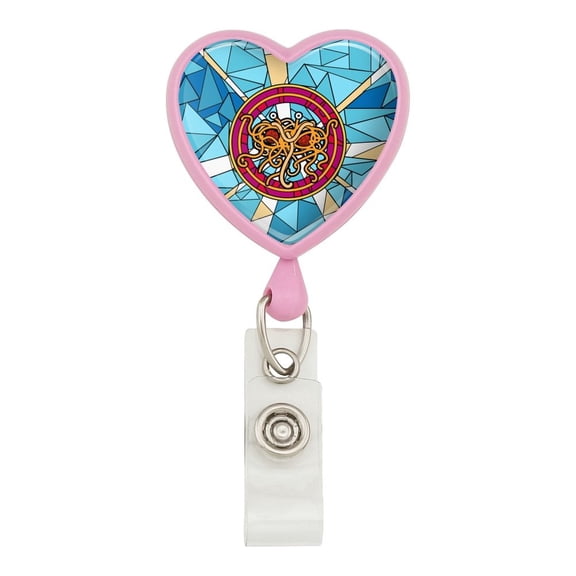 Flying Spaghetti Monster Stained Glass Heart Lanyard Retractable Reel Badge ID Card Holder - Pink
