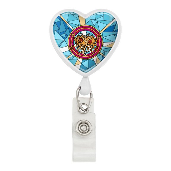 Flying Spaghetti Monster Stained Glass Heart Lanyard Retractable Reel Badge ID Card Holder