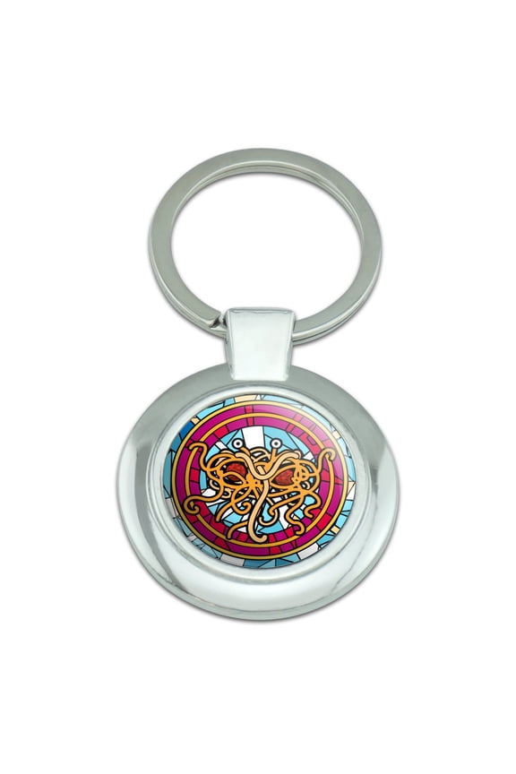 Flying Spaghetti Monster Stained Glass Keychain Classy Round Chrome Plated Metal