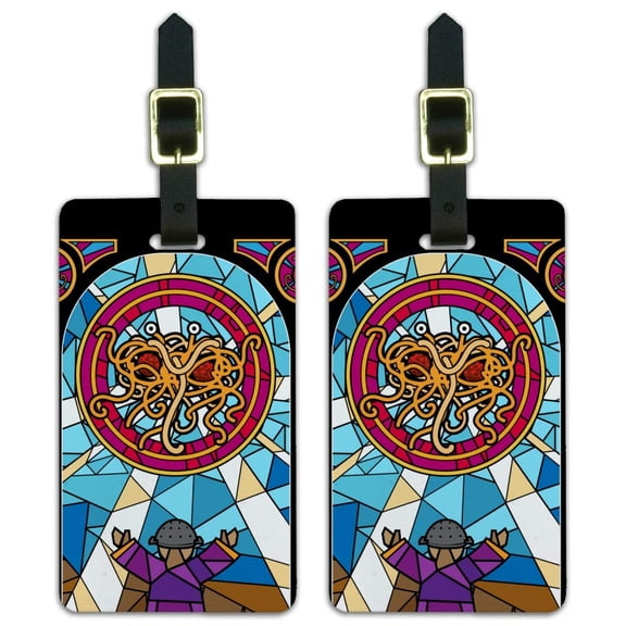 Flying Spaghetti Monster Stained Glass Luggage ID Tags Carry-On Cards - Set of 2