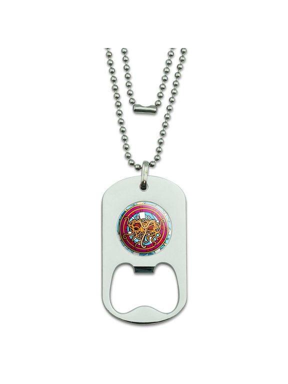 Flying Spaghetti Monster Stained Glass Military Dog Tag Bottle Opener Pendant