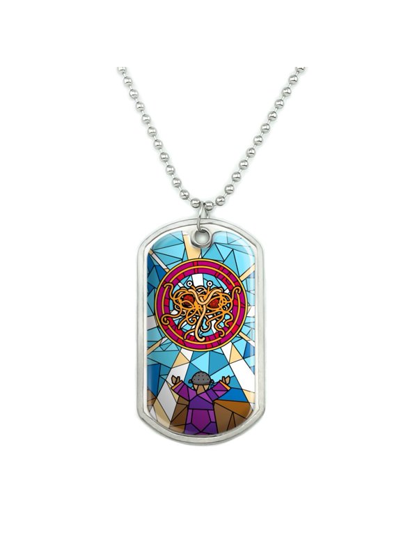Flying Spaghetti Monster Stained Glass Military Dog Tag Pendant Necklace with Chain