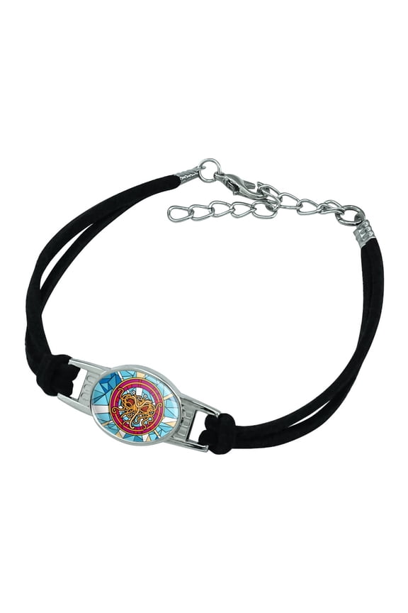 Flying Spaghetti Monster Stained Glass Novelty Suede Leather Metal Bracelet