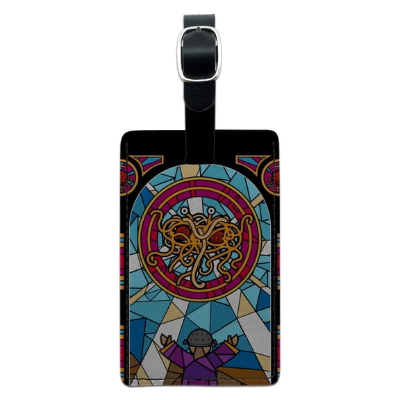 Flying Spaghetti Monster Stained Glass Rectangle Leather Luggage Card Suitcase Carry-On ID Tag