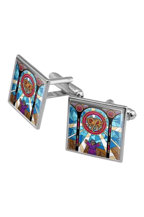 Flying Spaghetti Monster Stained Glass Square Cufflink Set - Silver or Gold