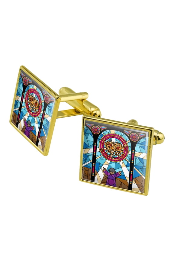 Flying Spaghetti Monster Stained Glass Square Cufflink Set - Silver or Gold