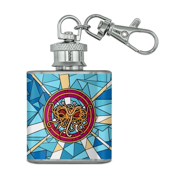 Flying Spaghetti Monster Stained Glass Stainless Steel 1oz Mini Flask Key Chain