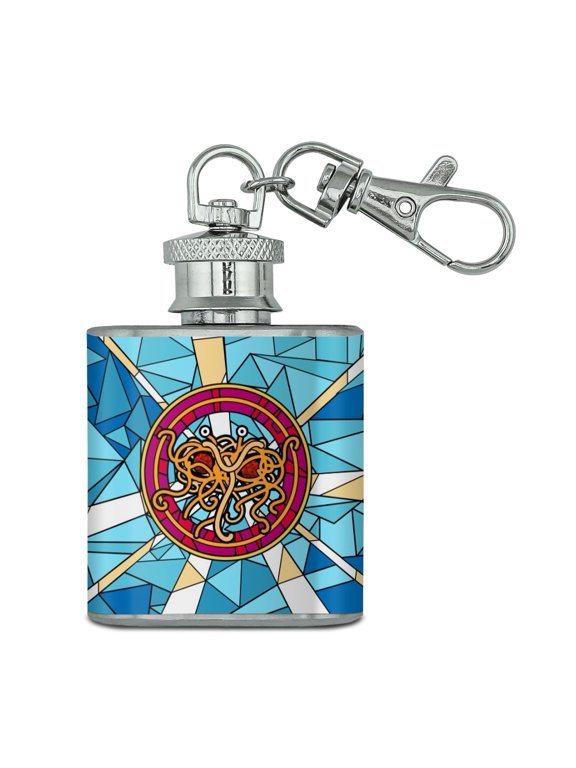 Flying Spaghetti Monster Stained Glass Stainless Steel 1oz Mini Flask Key Chain