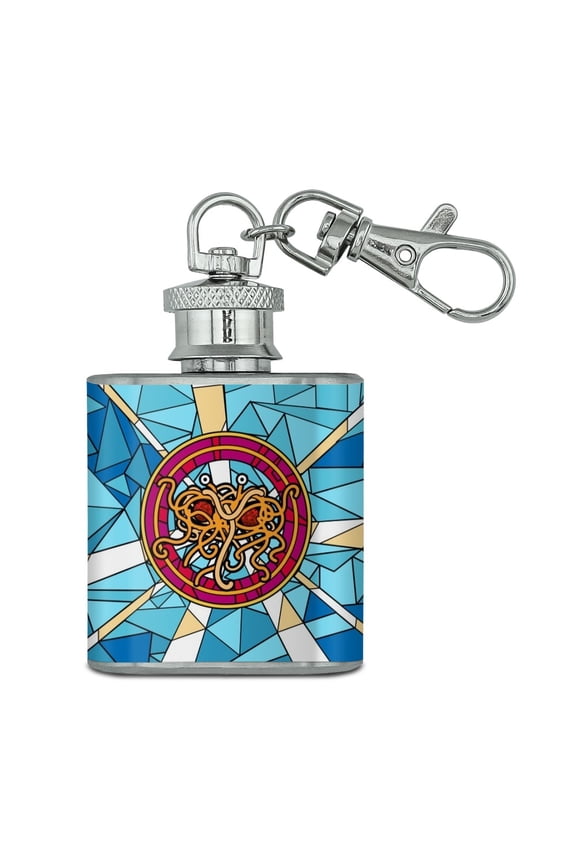Flying Spaghetti Monster Stained Glass Stainless Steel 1oz Mini Flask Key Chain